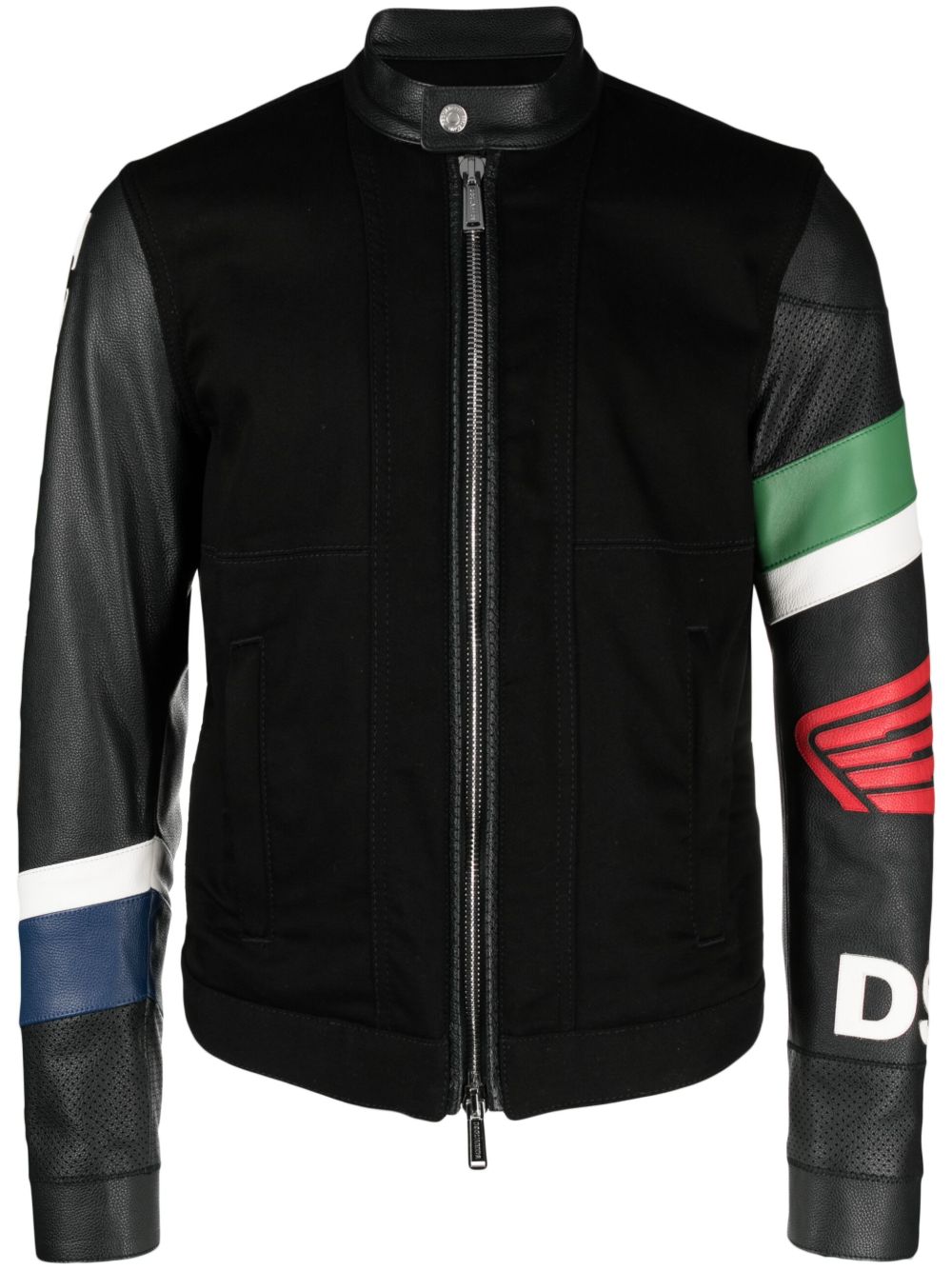 DSQUARED2 压纹logo拉链皮质夹克 - 黑色