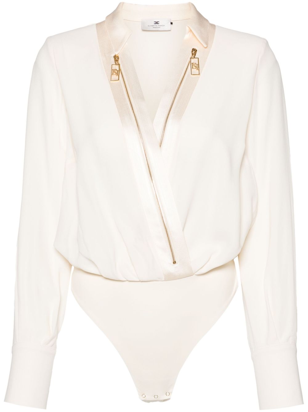 Elisabetta Franchi logo拉链细节乔其纱连体紧身衣 - 中性色