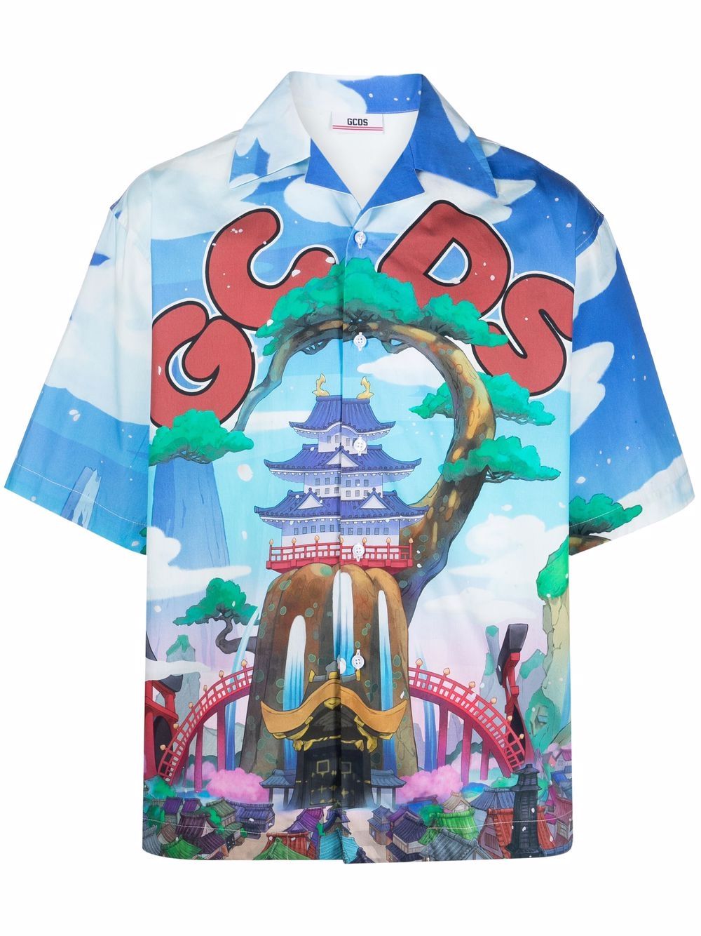 GCDS 图案印花短袖衬衫 - 蓝色