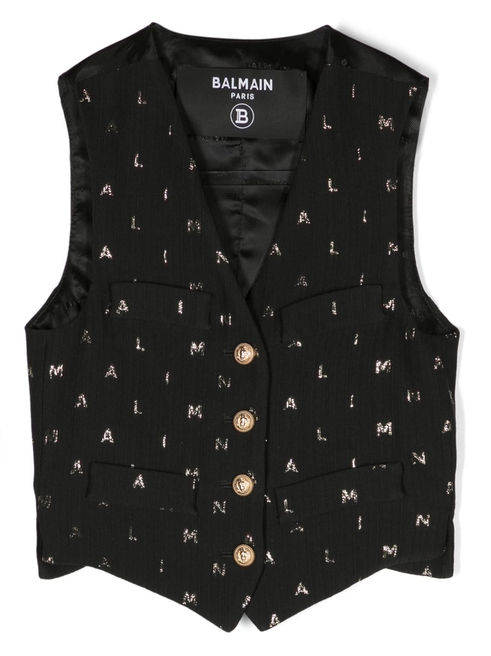 Balmain Kids logo印花初剪羊毛西式马甲 - 黑色