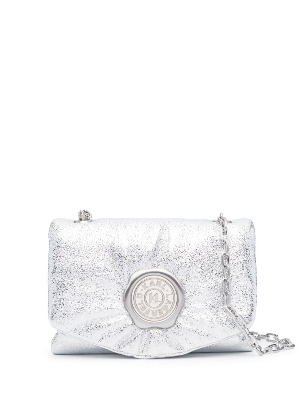 Karl Lagerfeld K/Stamp 金属感单肩包 - 银色