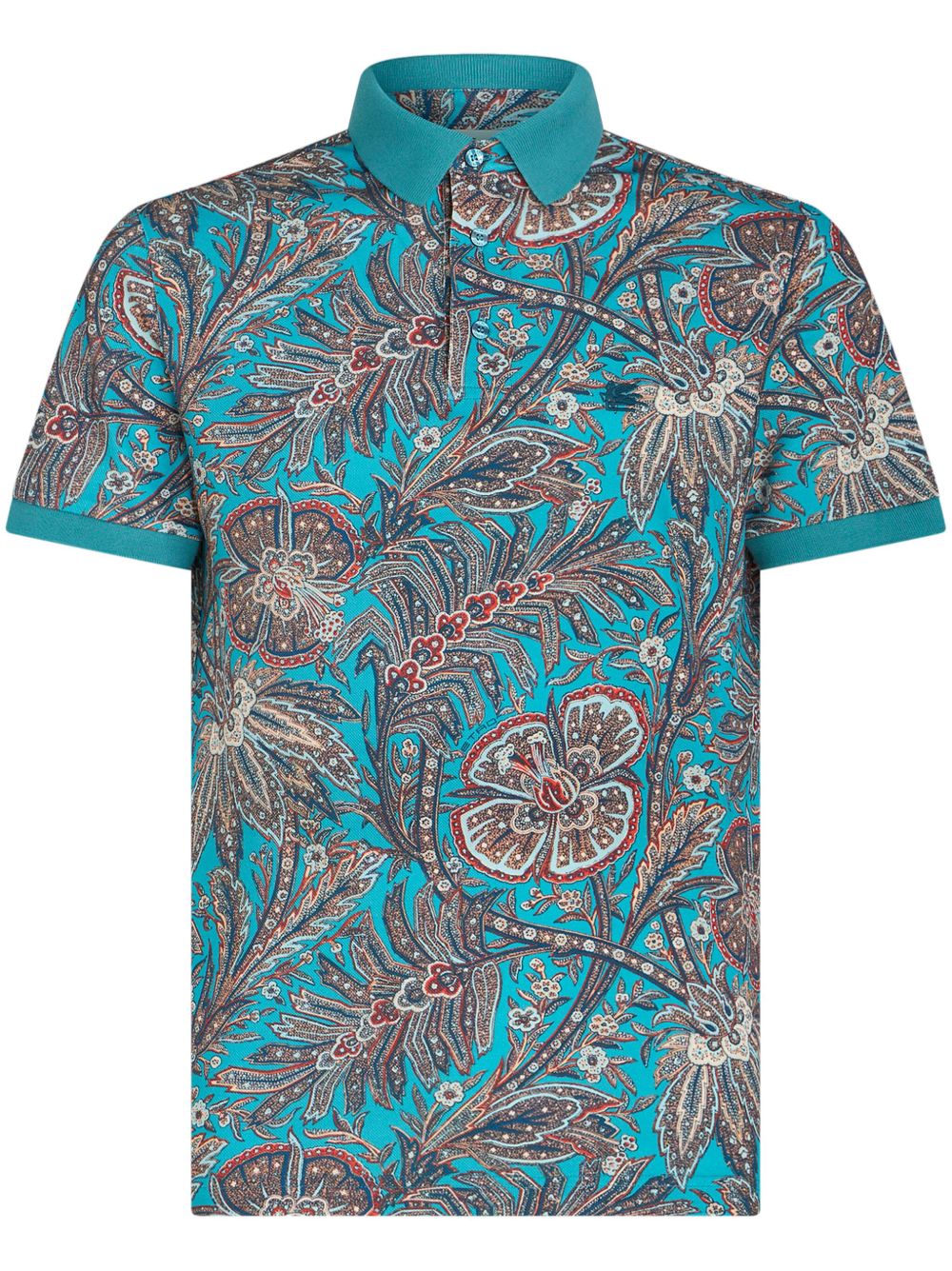 ETRO 花卉印花棉polo衫 - 蓝色