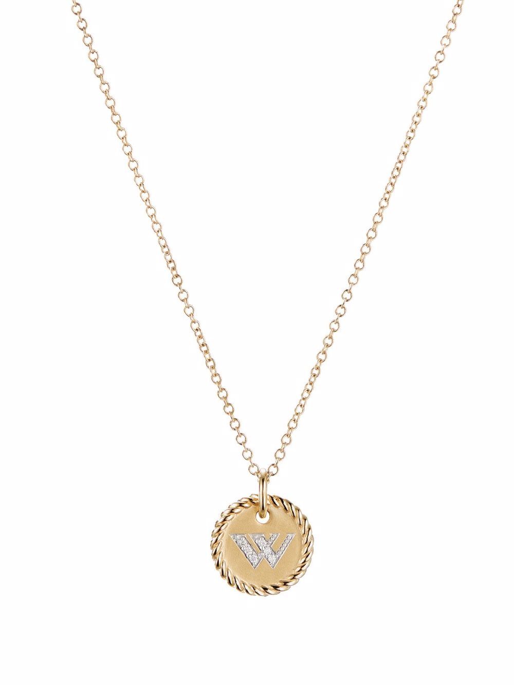 David Yurman Initial W 18K黄金钻石吊饰项链 - 金色