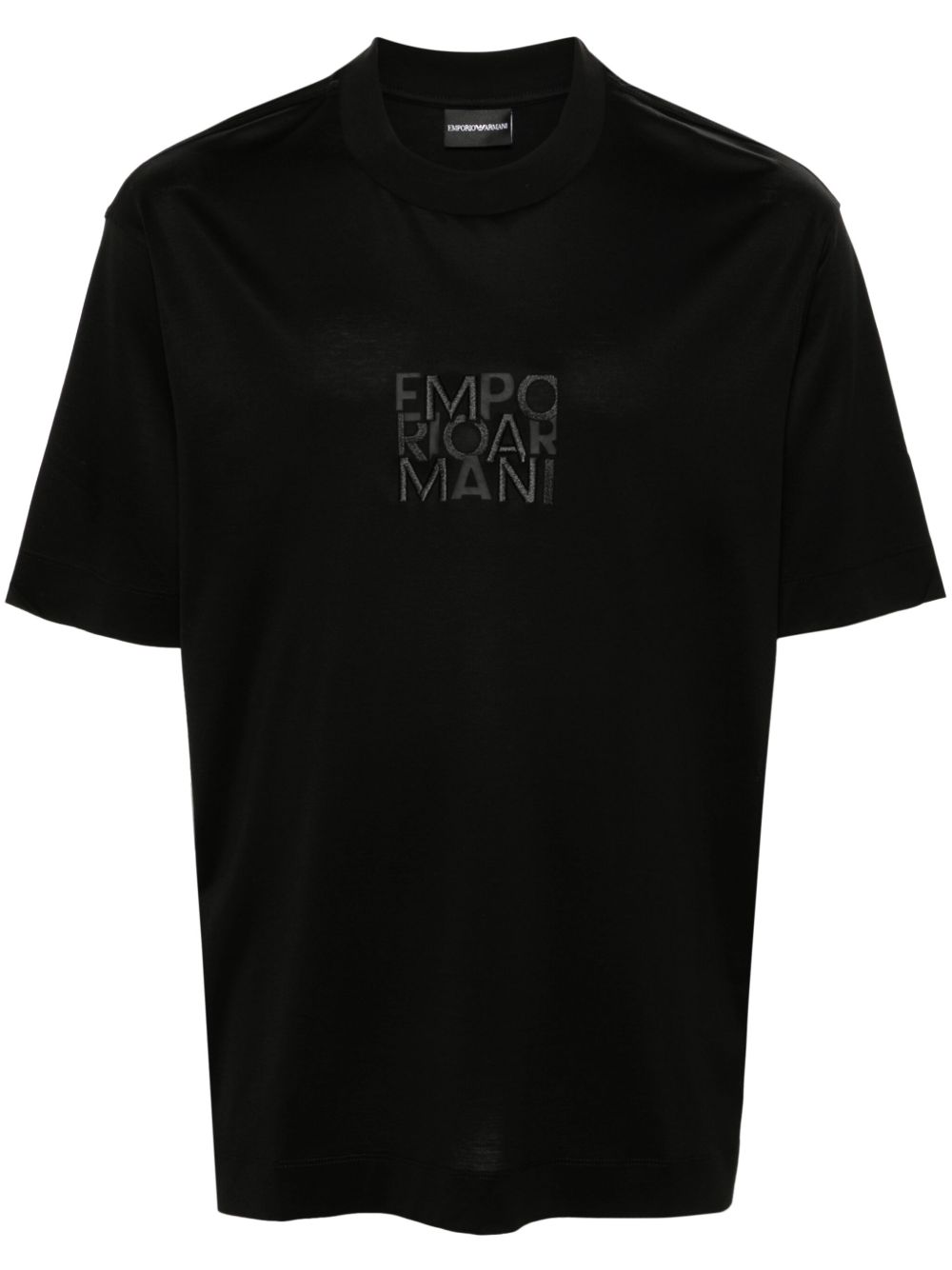 Emporio Armani logo刺绣T恤 - 黑色