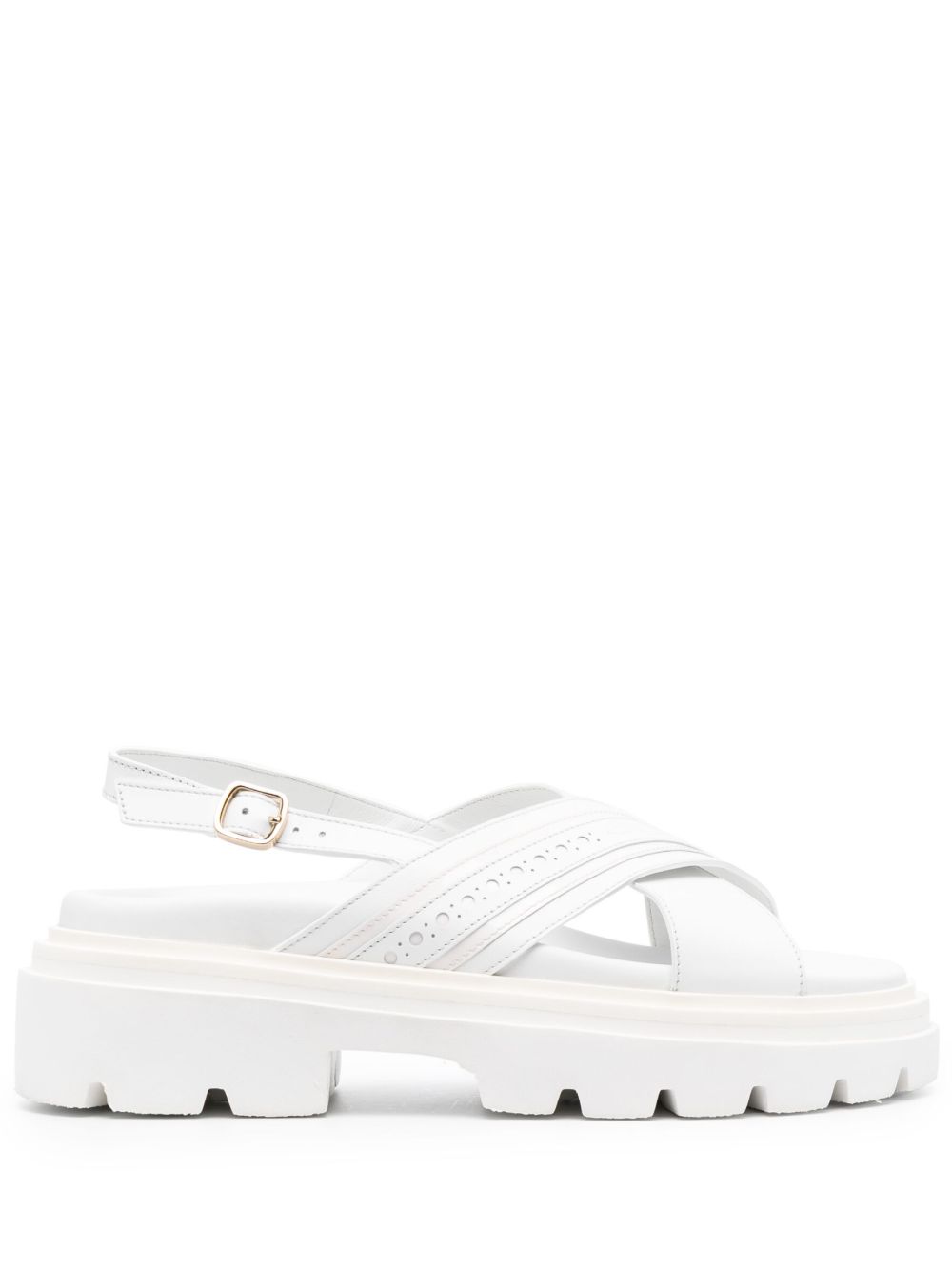 Santoni logo压纹厚底皮质凉鞋 - 白色
