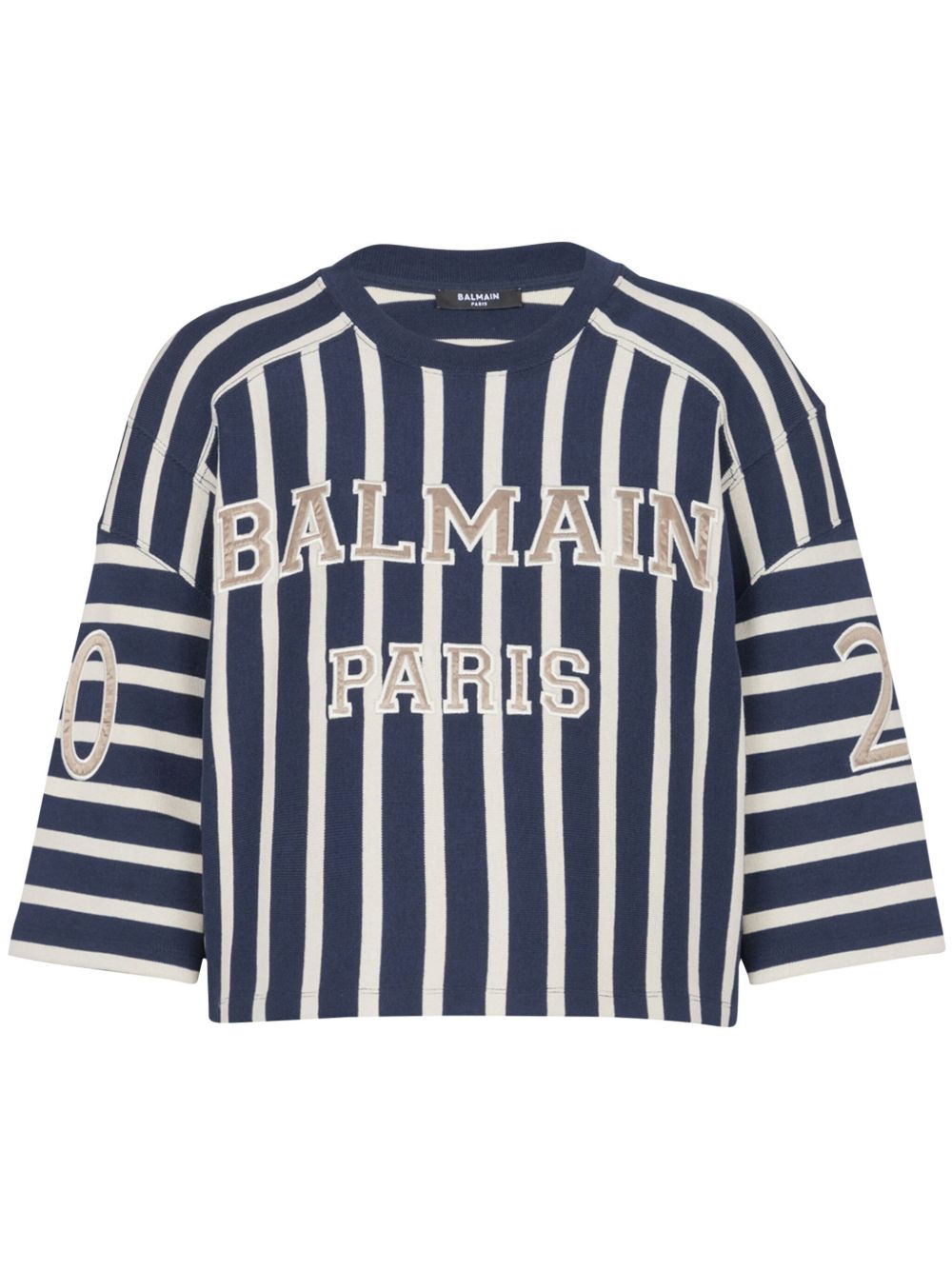 Balmain 条纹棒球T恤 - 蓝色