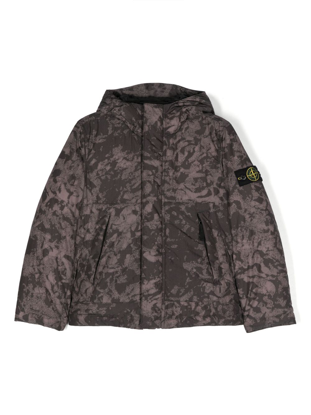 Stone Island Junior Compass 徽章连帽羽绒夹克 - 黑色