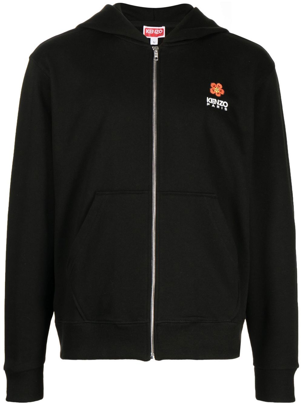 Kenzo logo刺绣拉链连帽衫 - 黑色