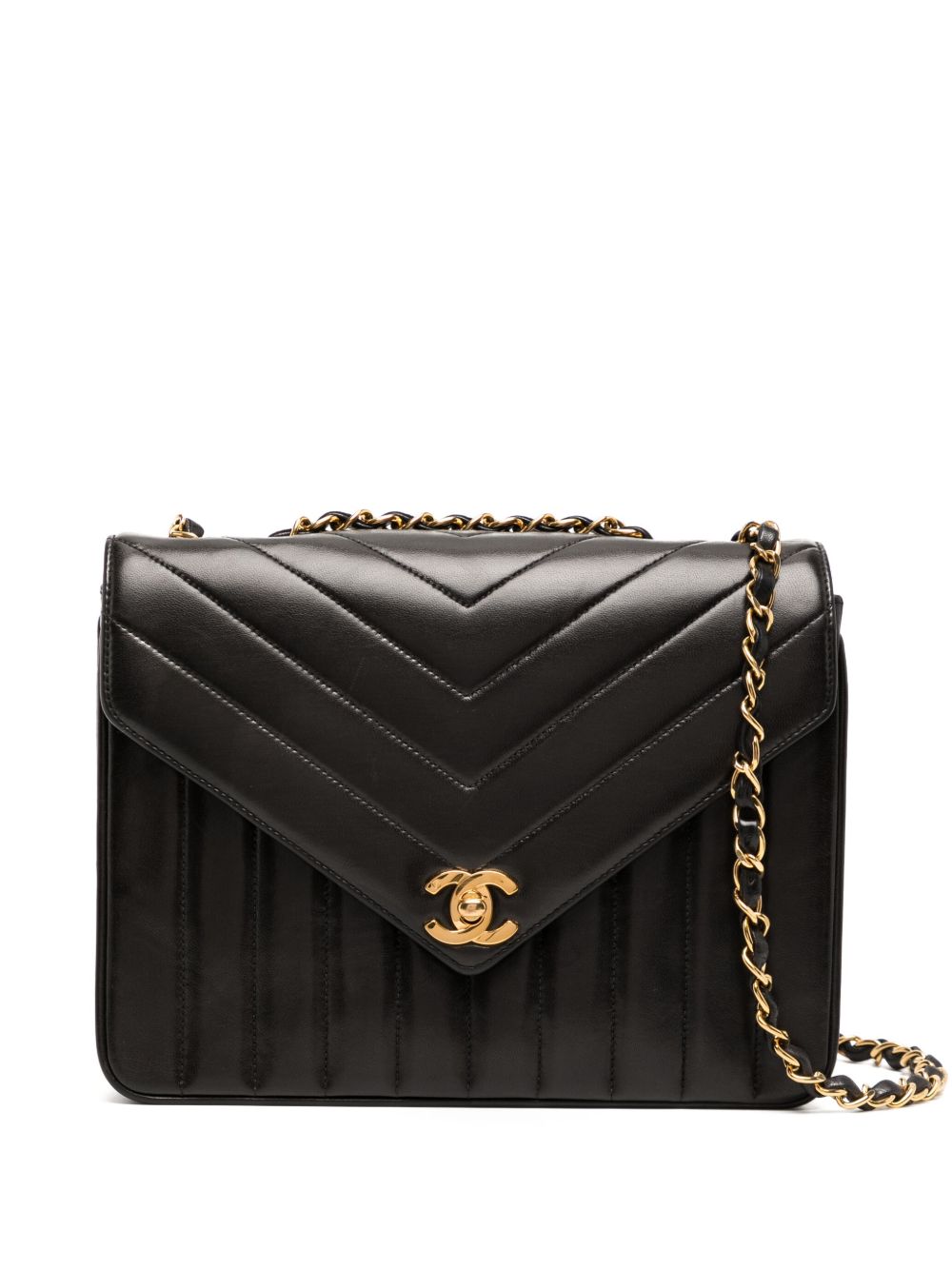 CHANEL Pre-Owned 人字纹图案绗缝单肩包（1992年典藏款） - 黑色