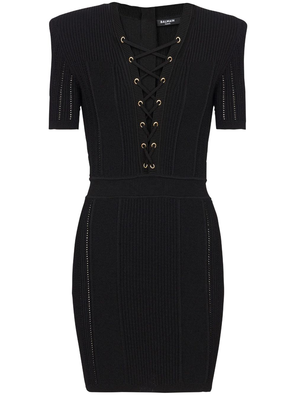 Balmain V领系带迷你连衣裙 - 黑色