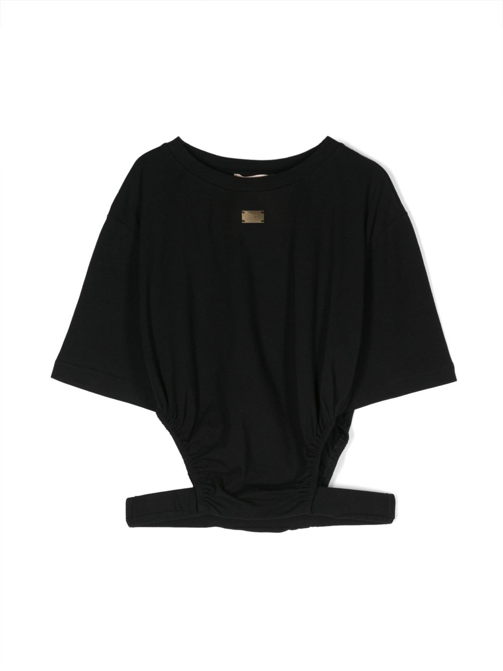 Elisabetta Franchi La Mia Bambina logo标牌镂空T恤 - 黑色