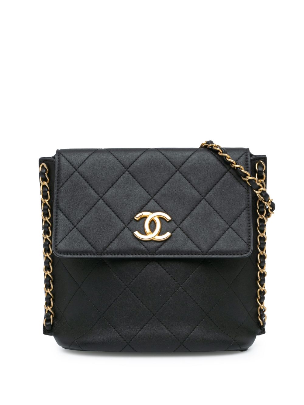 CHANEL Pre-Owned Chain Hobo Flap 绗缝小牛皮小号斜挎包（2021年典藏款） - 黑色