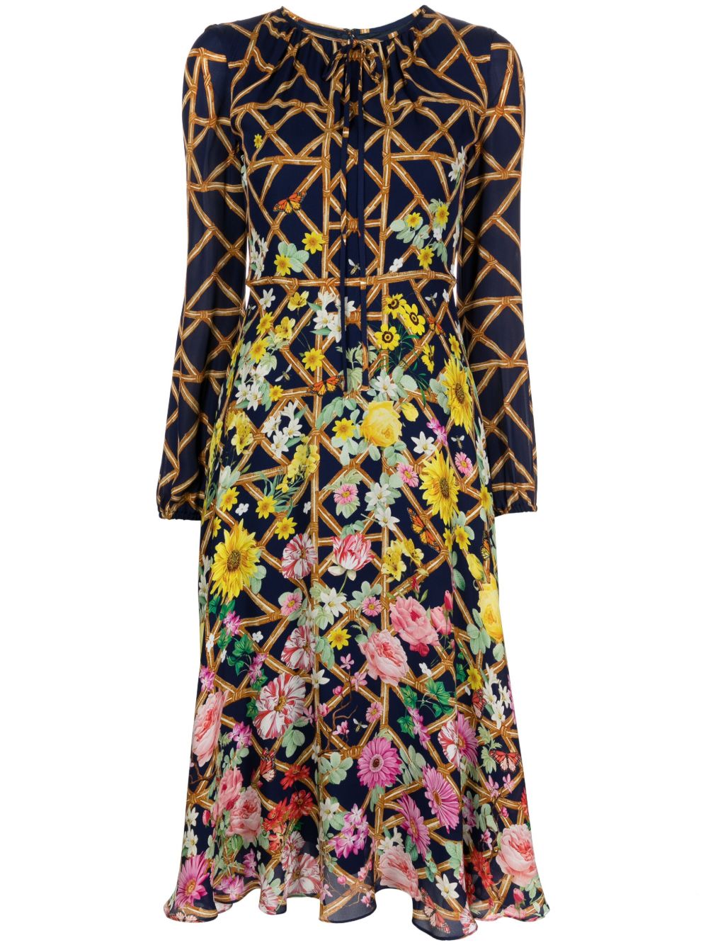 Mary Katrantzou Garland 小格纹印花乔其纱连衣裙 - 蓝色