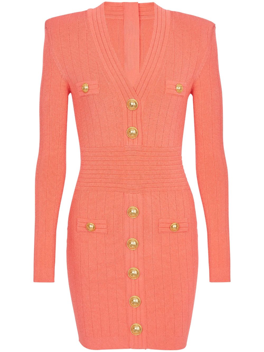 Balmain V领搭扣迷你连衣裙 - 粉色
