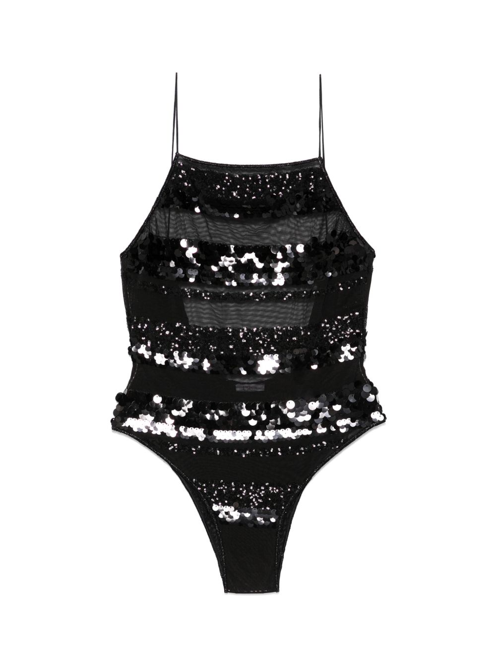 Oséree sequins stripe swimsuit - 黑色