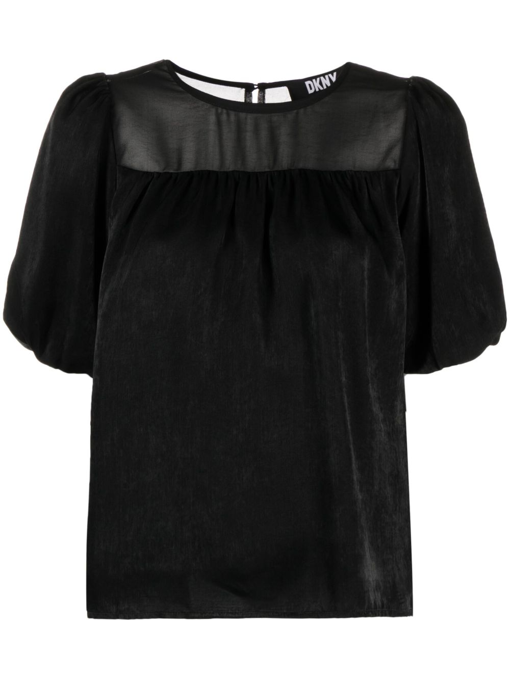 DKNY 褶饰细节短袖罩衫 - 黑色
