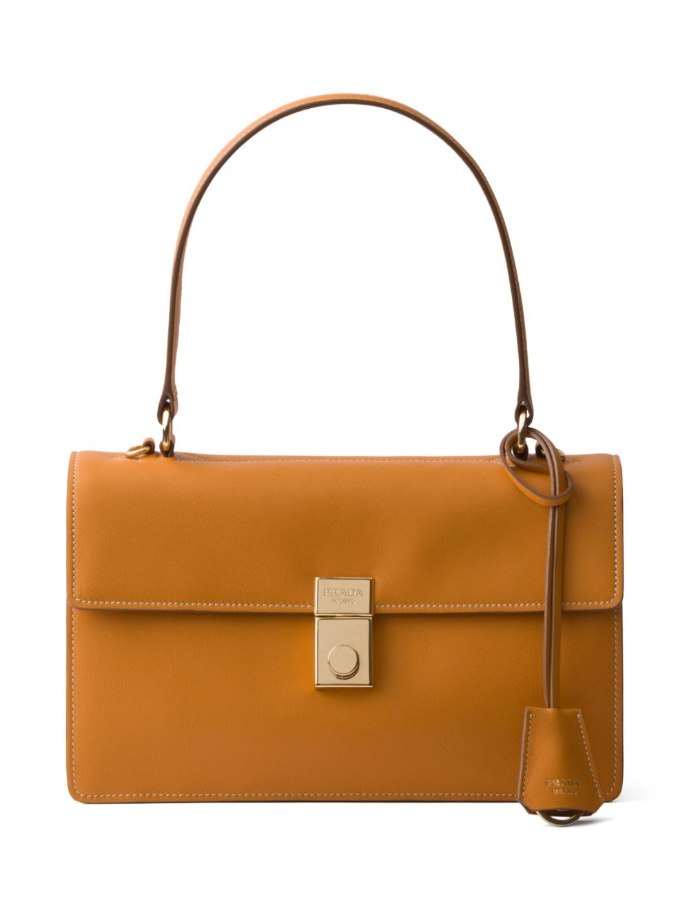 Prada 中号皮质单肩包 - 橘色