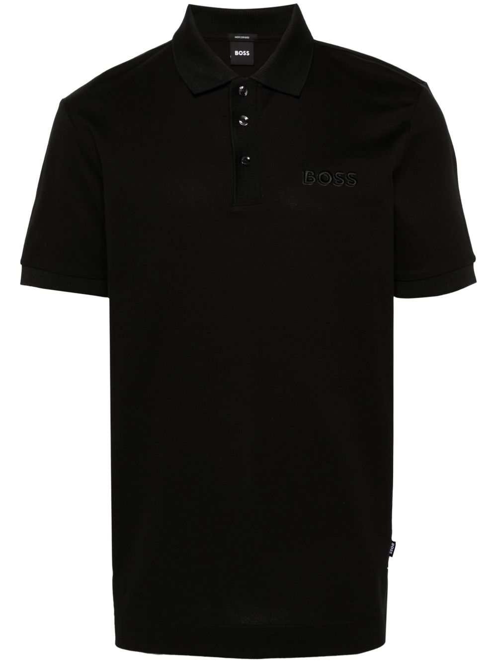 BOSS logo刺绣棉polo衫 - 黑色