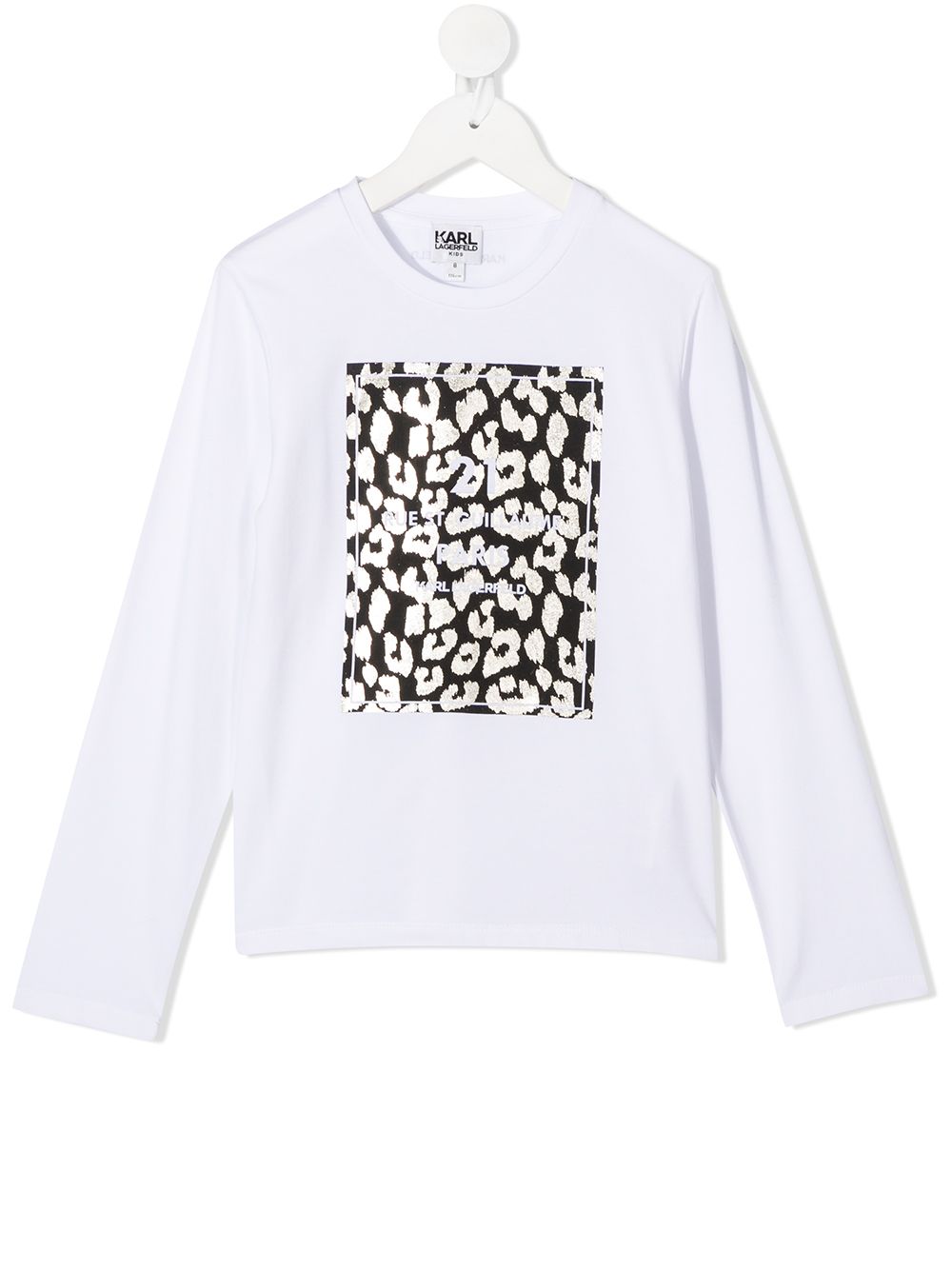 Karl Lagerfeld Kids logo豹纹长袖上衣 - 白色