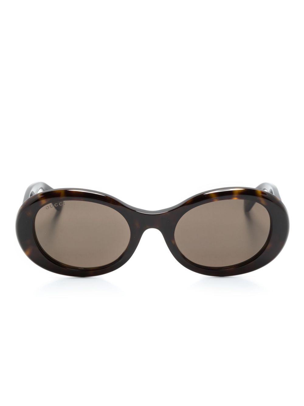Gucci Eyewear 玳瑁纹椭圆形框太阳眼镜 - 褐色