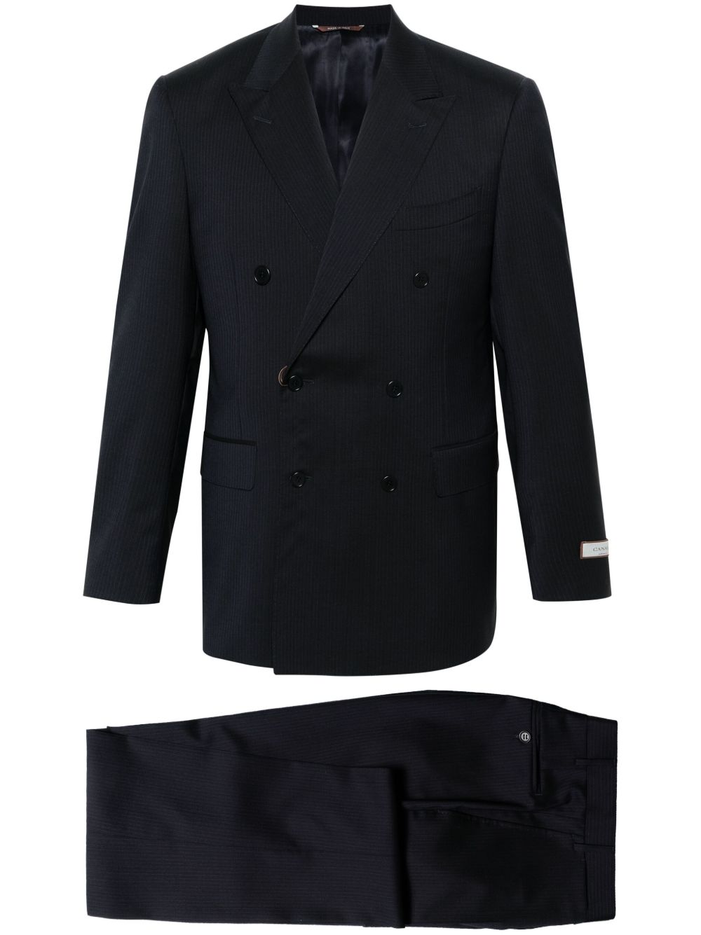 Canali 条纹双排扣西装套装 - 蓝色