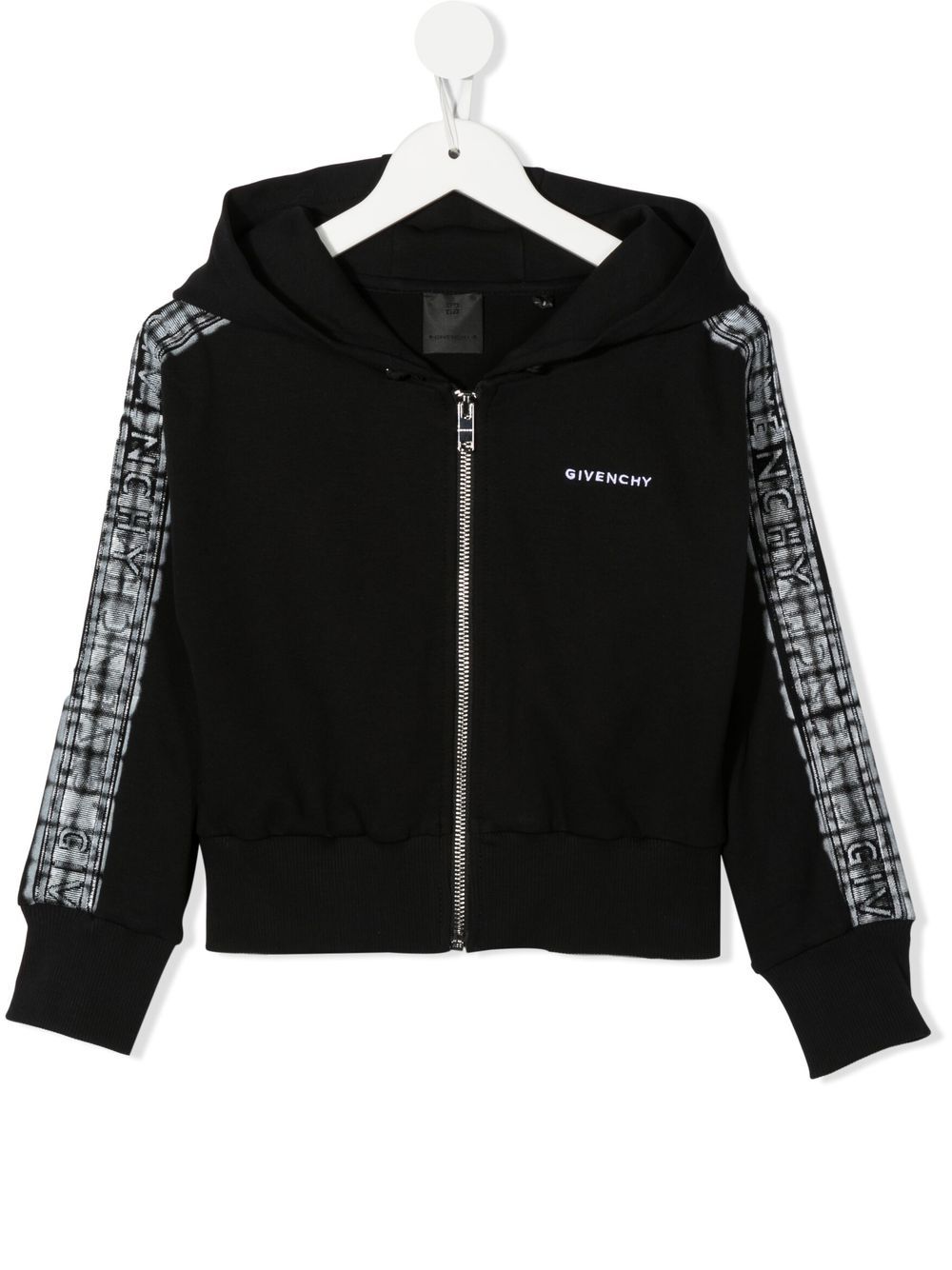 Givenchy Kids 纪梵希 logo刺绣拉链连帽衫 - 黑色