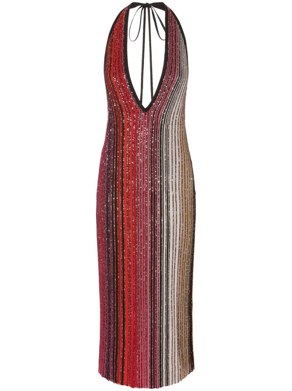 Missoni 条纹中长连衣裙 - 红色