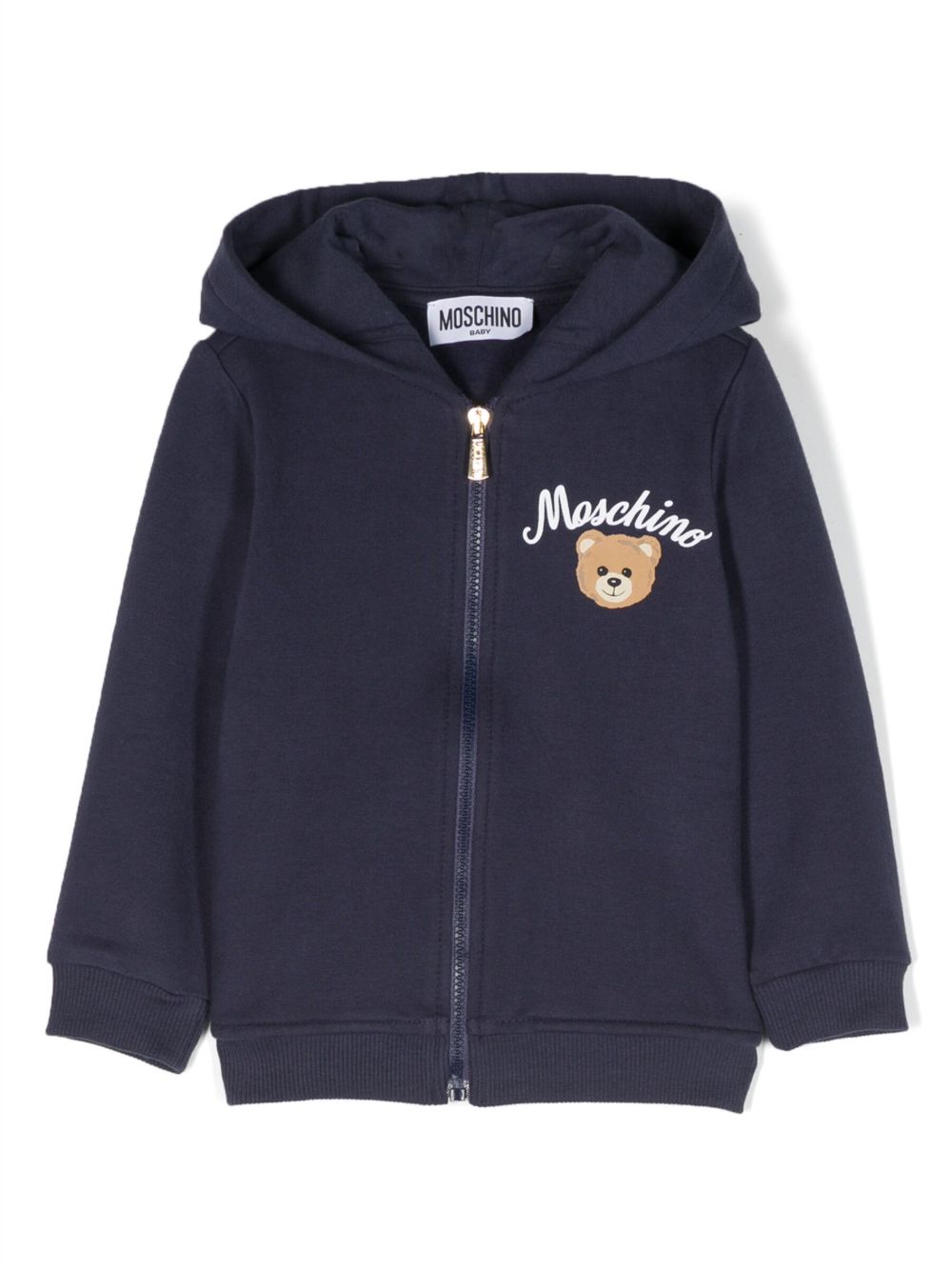 Moschino Kids logo印花拉链连帽衫 - 蓝色