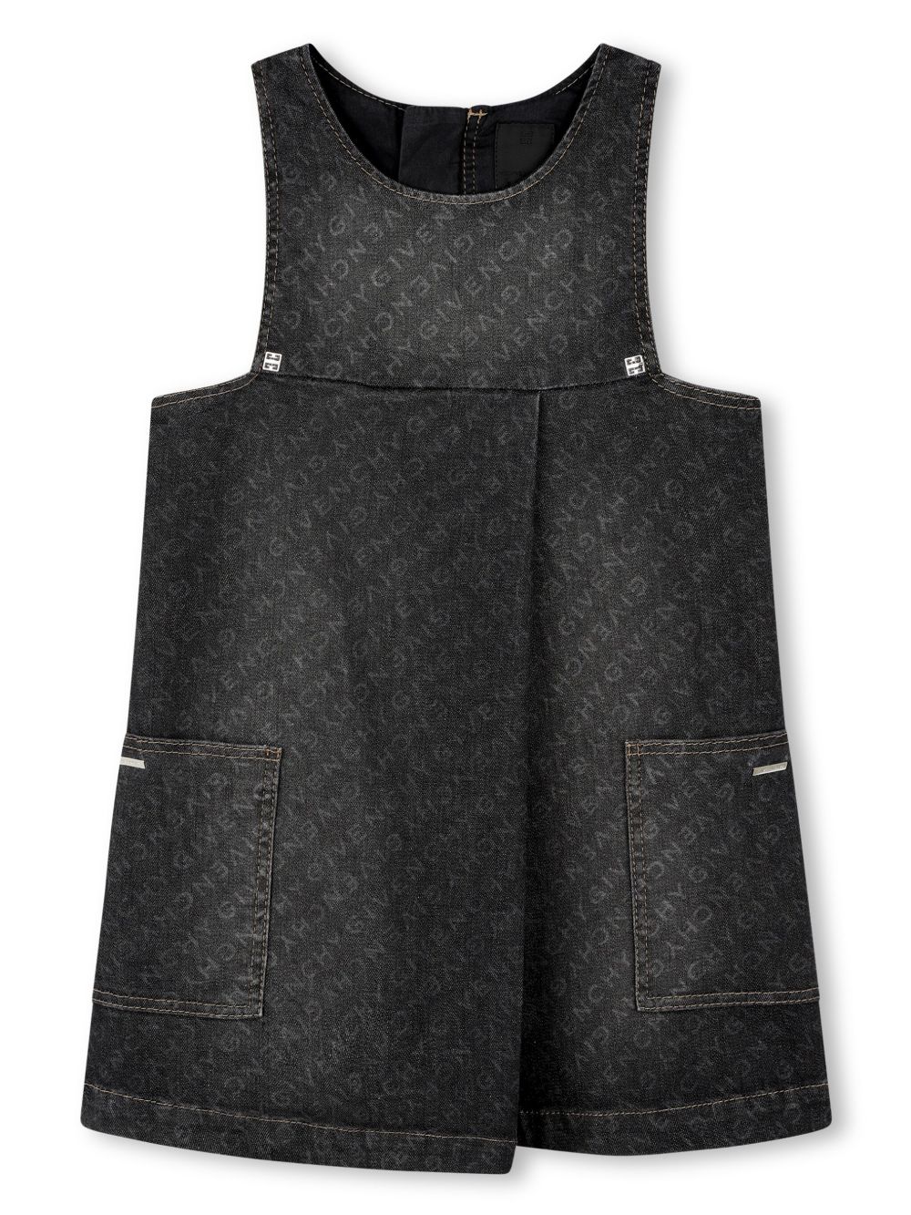 Givenchy Kids logo印花牛仔连衣裙 - 黑色