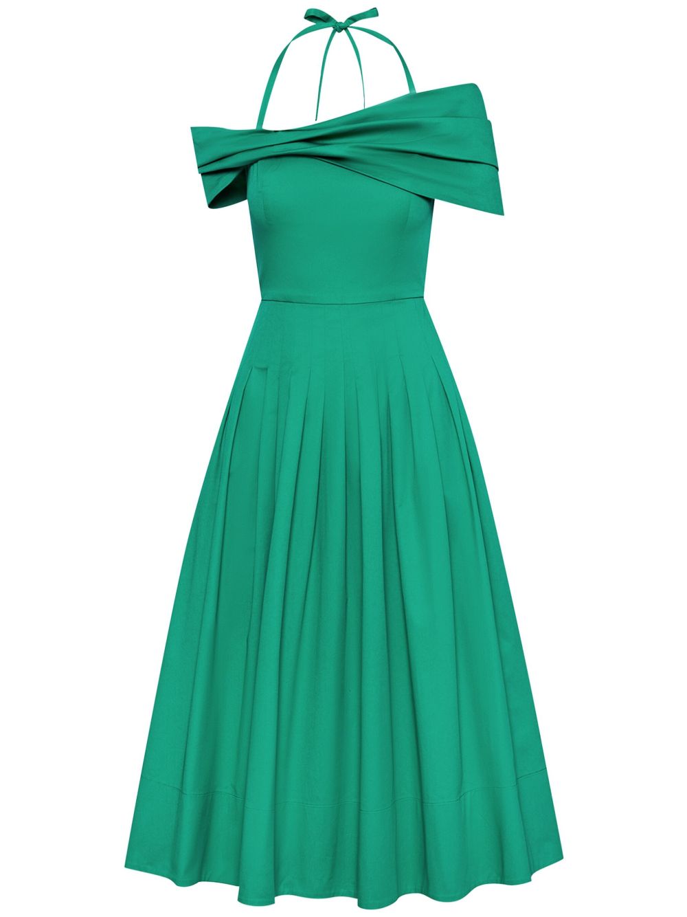 Oscar de la Renta 露肩挂脖中长连衣裙 - 绿色