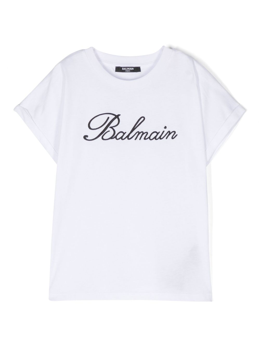 Balmain Kids logo刺绣棉T恤 - 白色