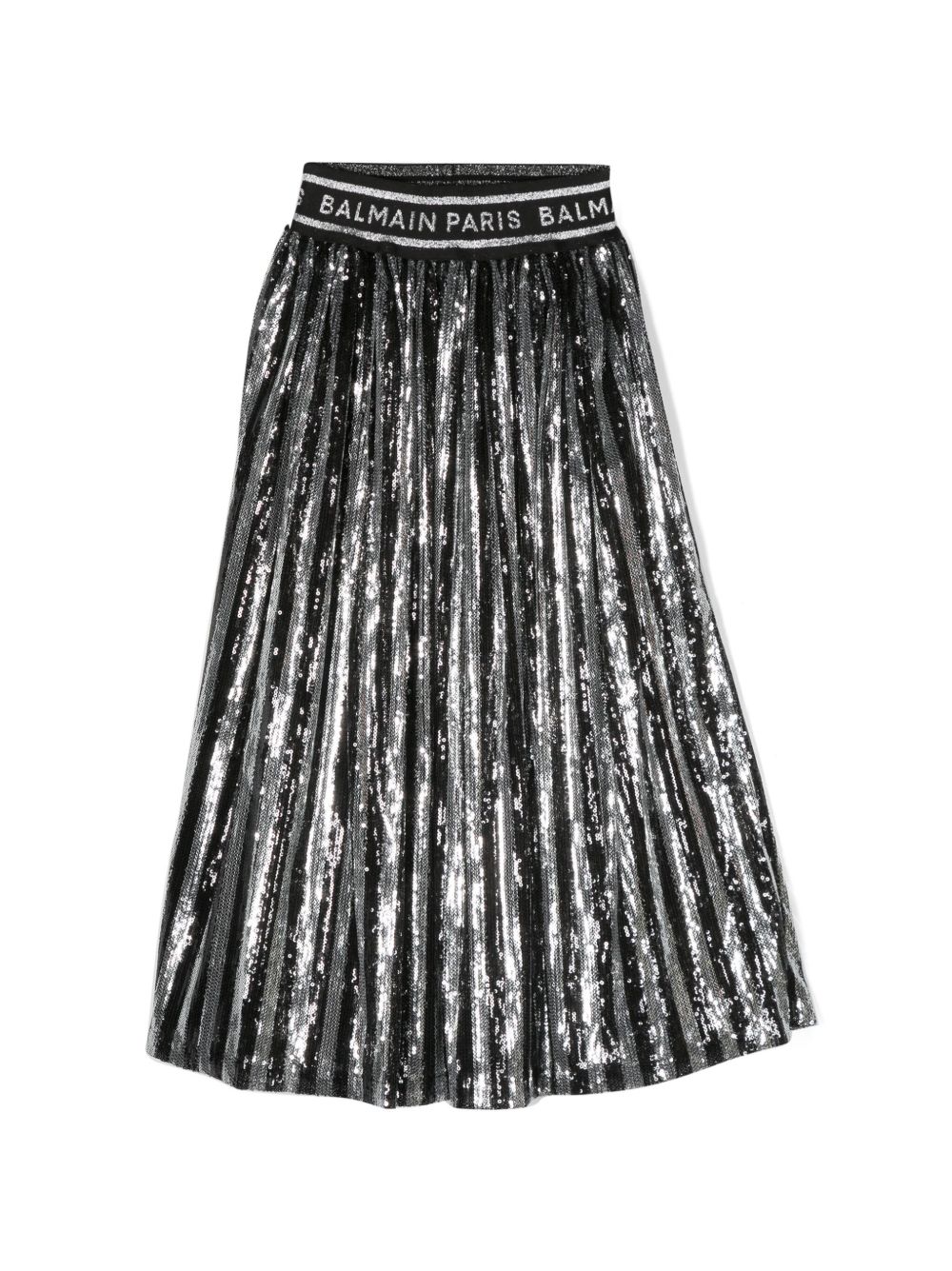 Balmain Kids 亮片百褶半身裙 - 黑色