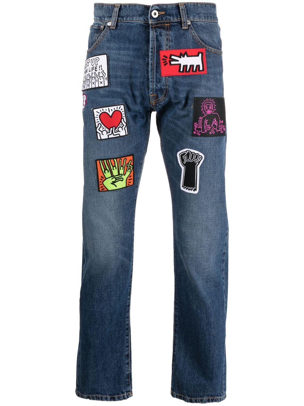 Honey Fucking Dijon x Keith Haring 直筒牛仔裤 - 蓝色