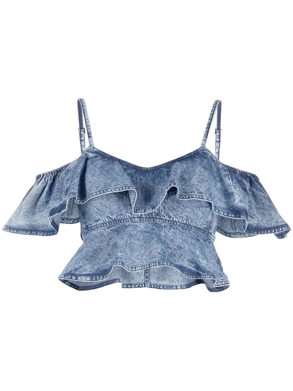 MARANT ÉTOILE 荷叶边露肩罩衫 - 蓝色
