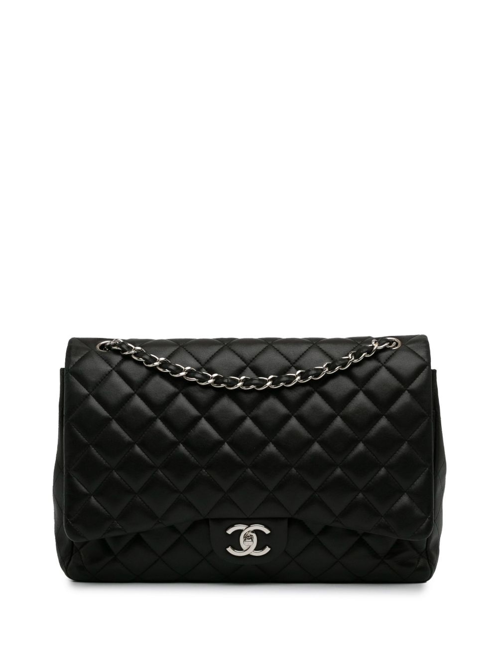 CHANEL Pre-Owned Classic Double Flap 超大小羊皮单肩包（2010-2011年典藏款） - 黑色