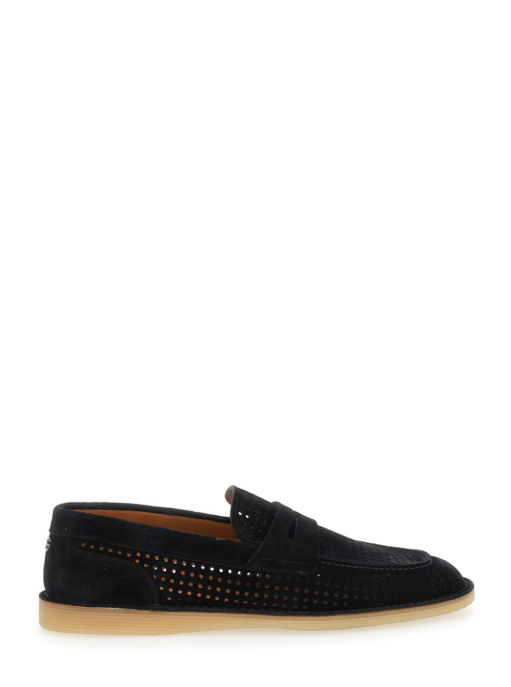 Dolce & Gabbana florio Black Loafers With Logo Detail On The Rear And Penny Slot In Suede Woman