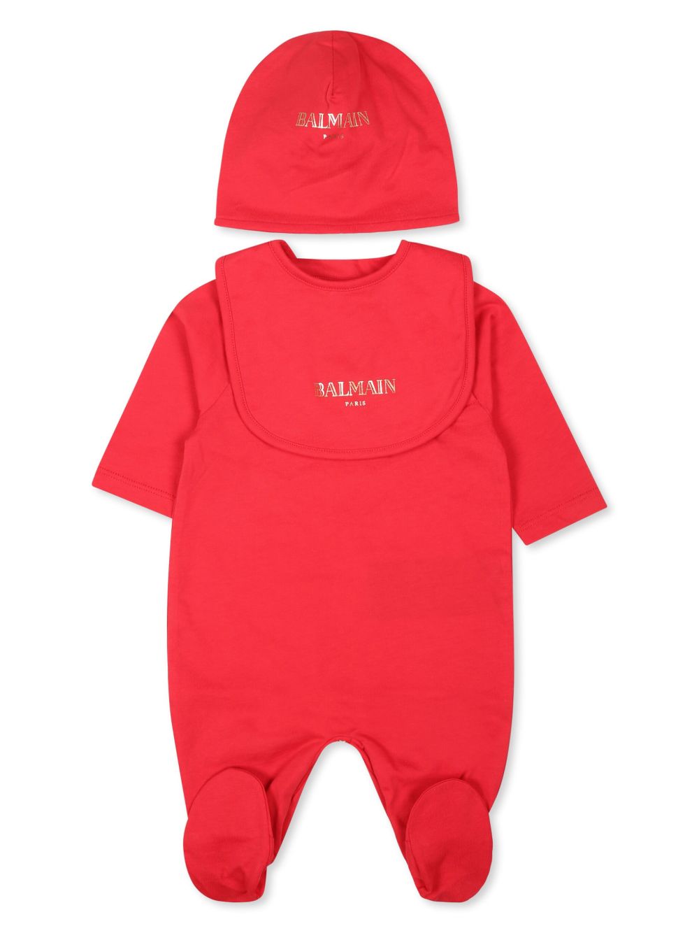 Balmain Kids logo印花连体衣套装 - 红色