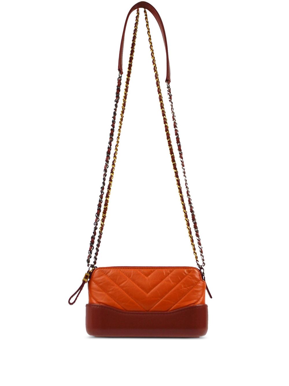 CHANEL Pre-Owned Gabrielle V字缝线搭链钱包（2018年典藏款） - 橘色