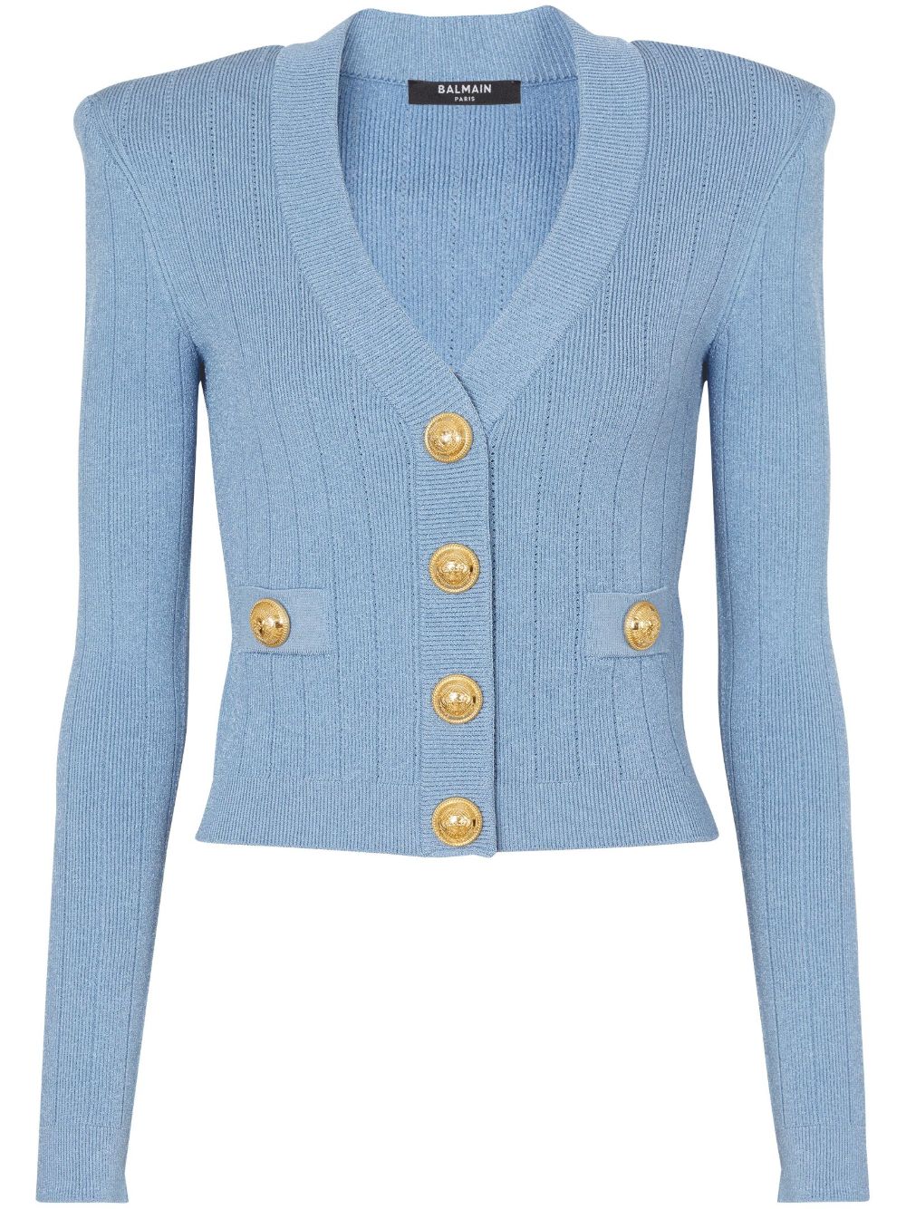 Balmain V领罗纹针织开衫 - 蓝色