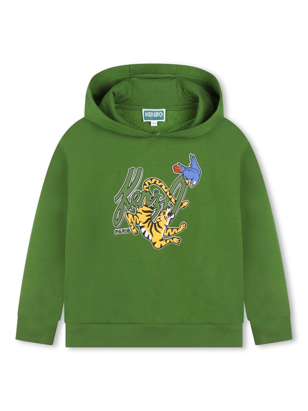 Kenzo Kids logo印花抓绒纹理连帽衫 - 绿色