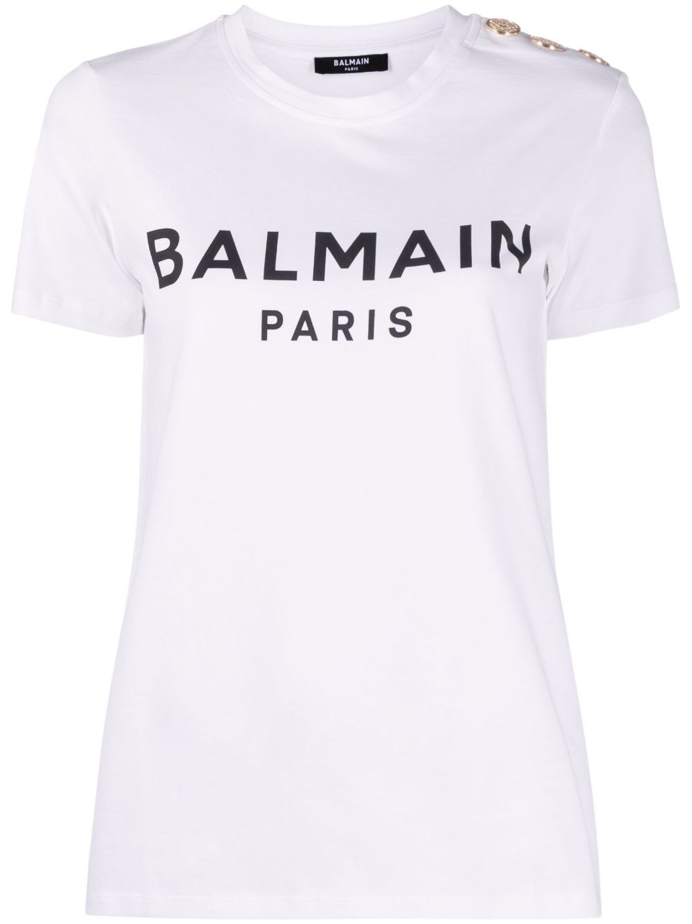 Balmain logo印花纽扣缀饰T恤 - 白色