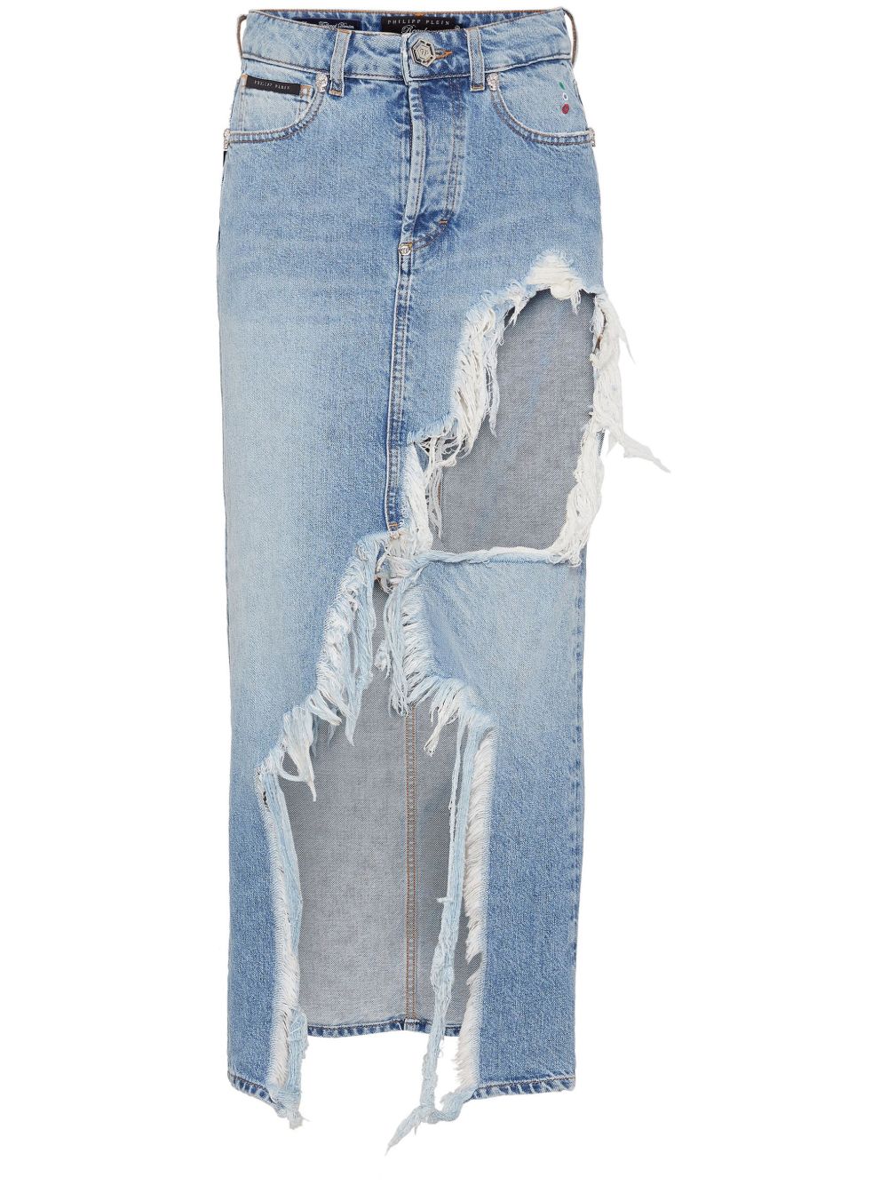 Philipp Plein 仿旧效果牛仔中长半身裙 - 蓝色