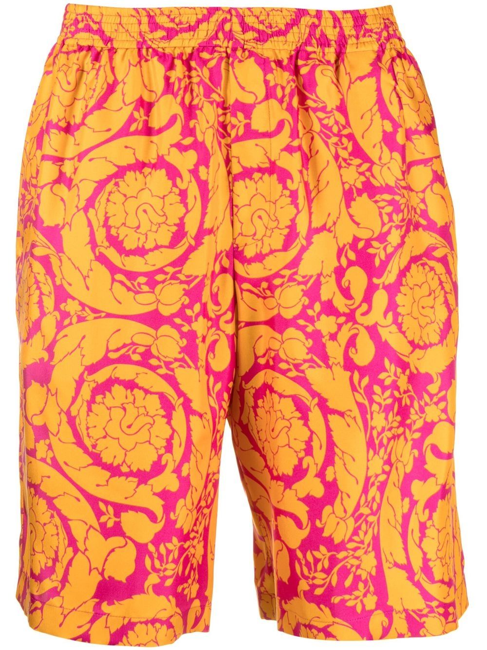 Versace 范思哲 Barocco Silhouette 印花真丝短裤 - 橘色