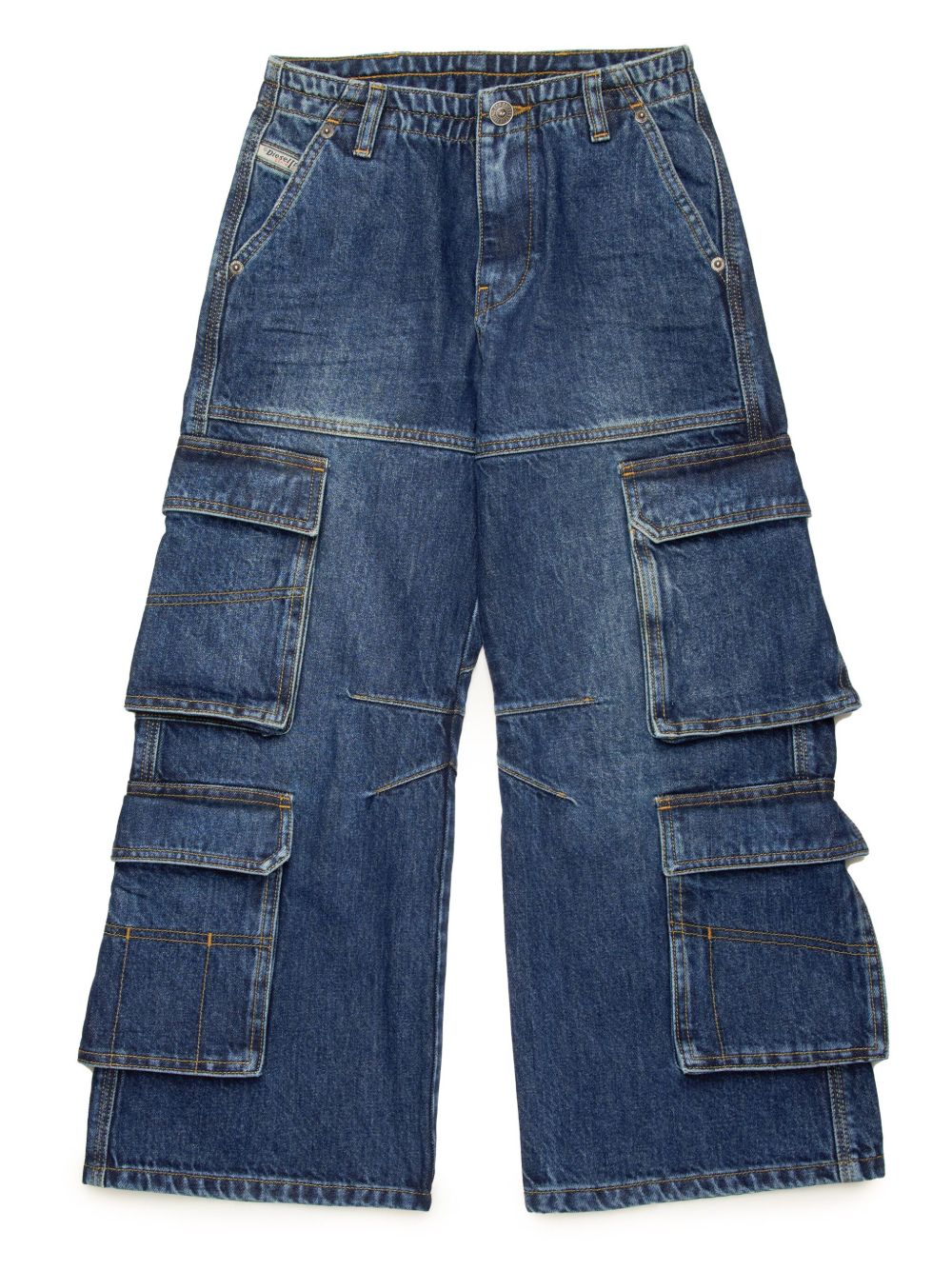 Diesel Kids D-Sire Cargo Dark 褪色直筒牛仔裤 - 蓝色