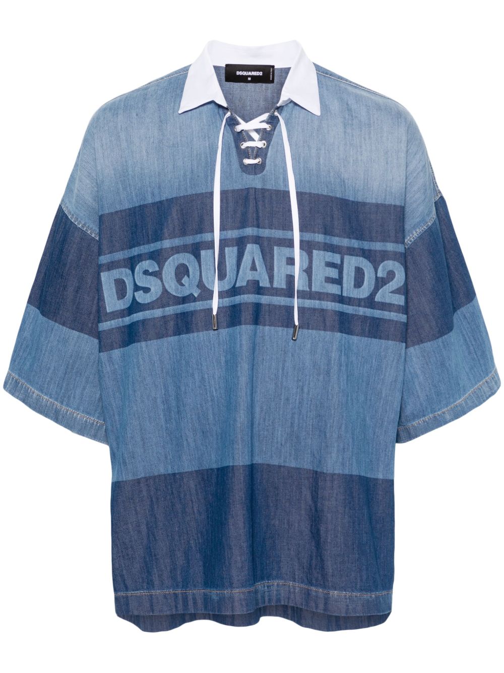 DSQUARED2 logo印花牛仔polo衫 - 蓝色
