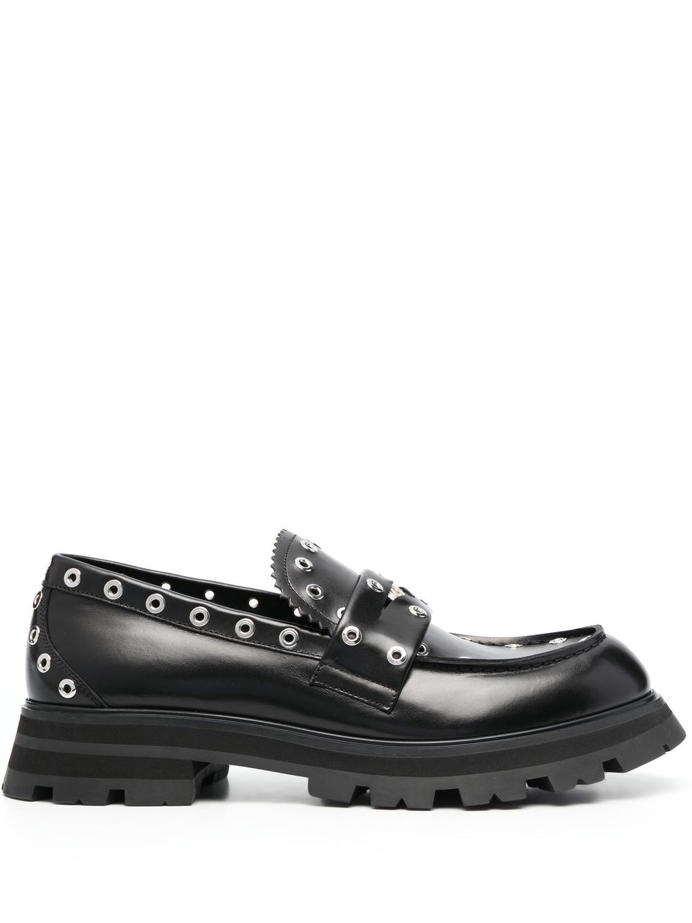 Alexander McQueen 孔眼缀饰厚底乐福鞋 - 黑色