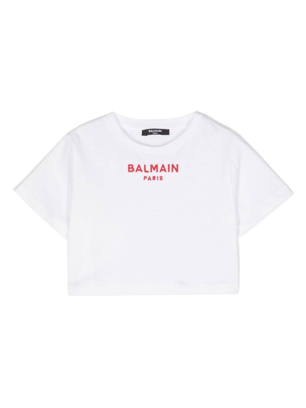 Balmain Kids logo刺绣短款T恤 - 白色