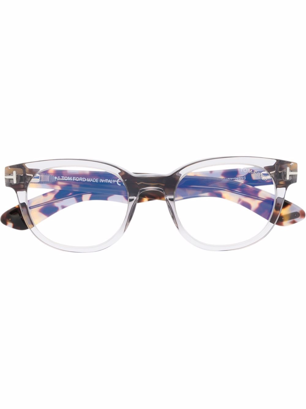TOM FORD Eyewear 玳瑁纹圆框眼镜 - 灰色