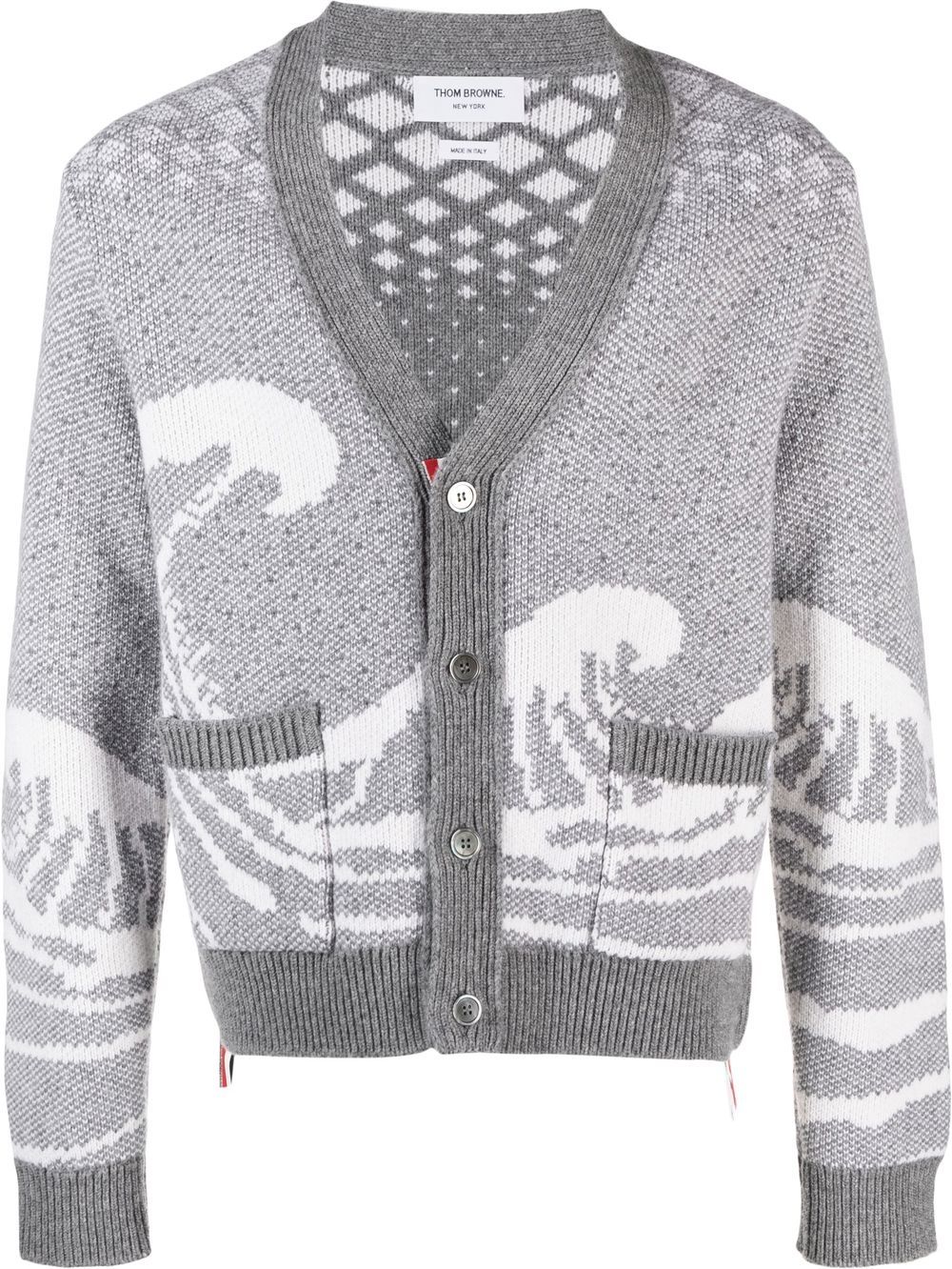 Thom Browne 针织波纹印花开衫 - 灰色