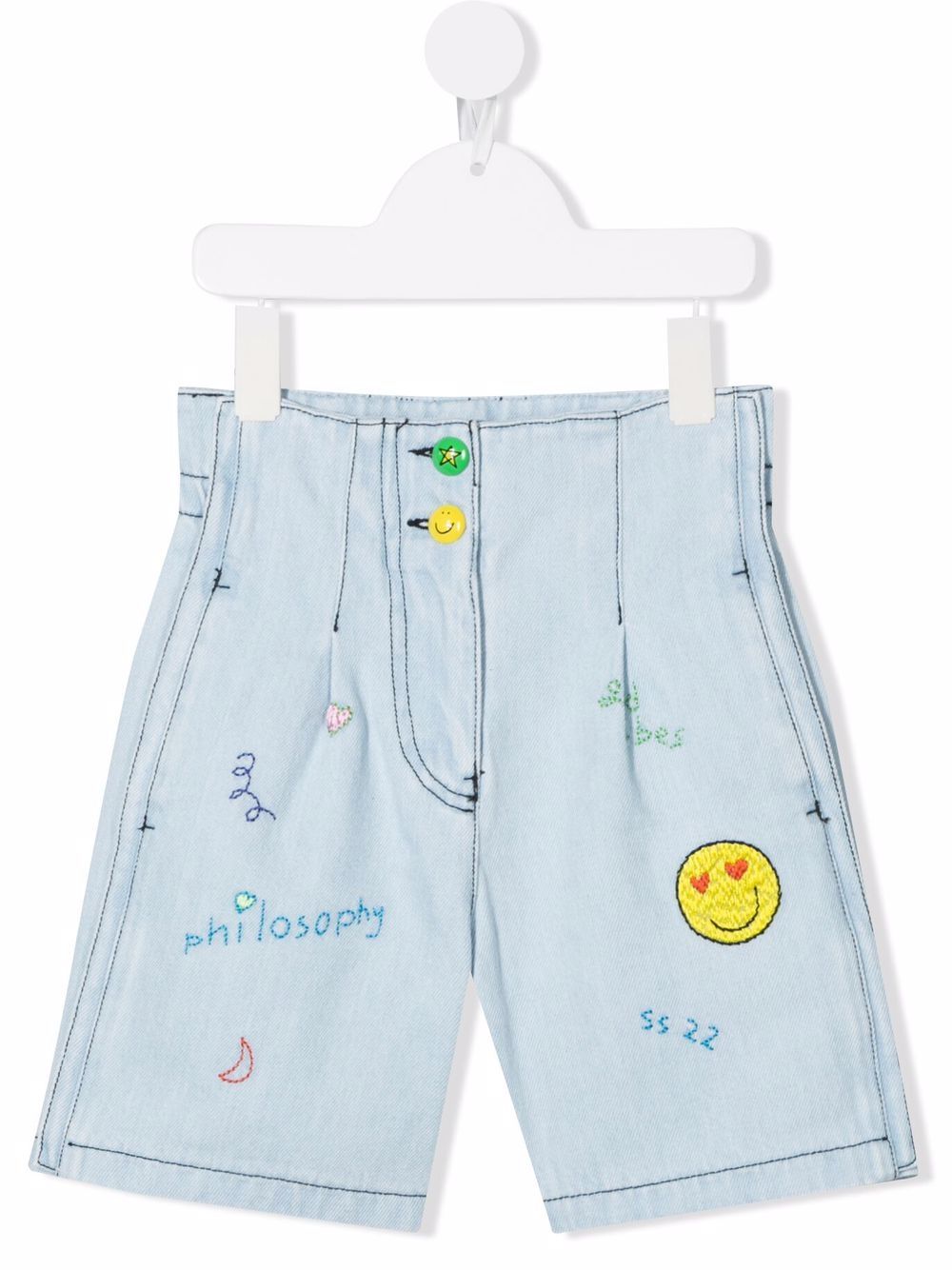 Philosophy Di Lorenzo Serafini Kids 刺绣对比缝线牛仔短裤 - 蓝色